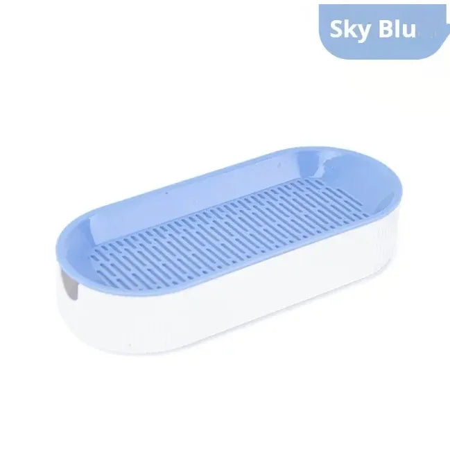 Blue and white hydroponic cat litter system