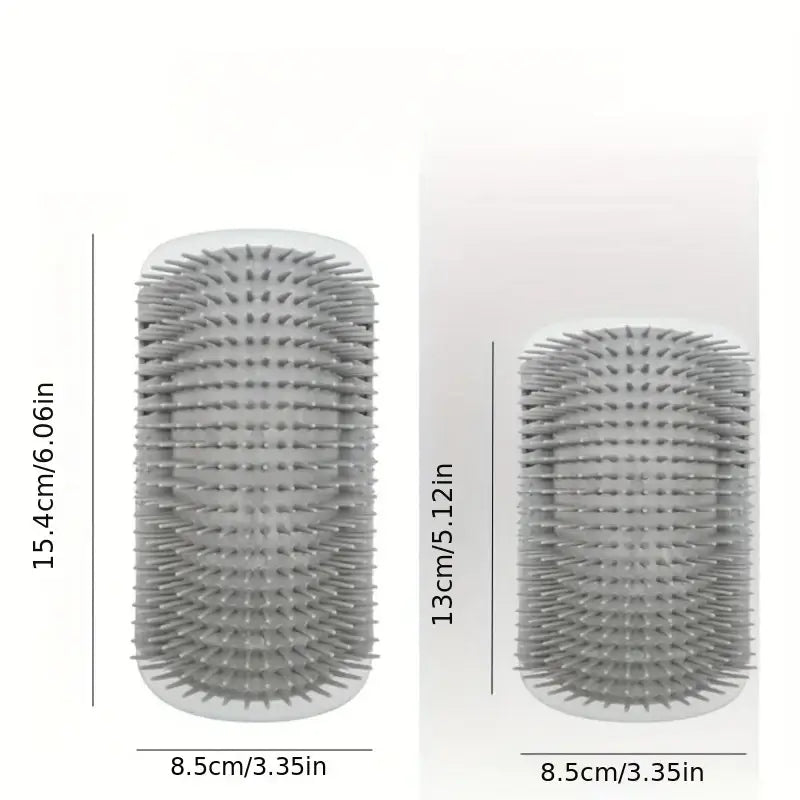 Two cylindrical hairbrushes with measurements on a white background