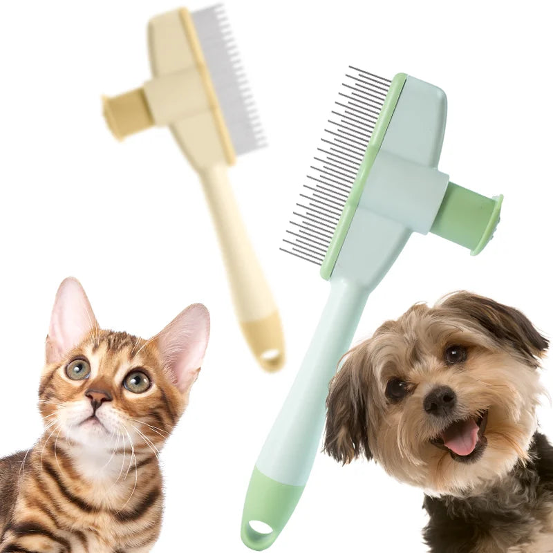 Two pet grooming brushes with a cat and dog on a white background

