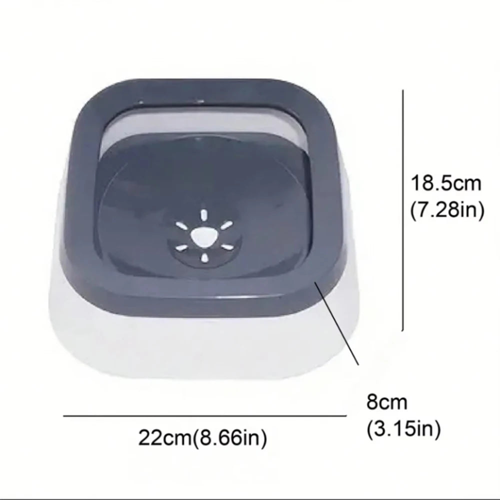 Measurement chart of a pet water bowl with dimensions labeled.

